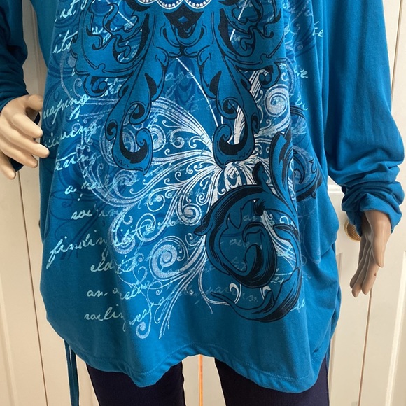 Bobbie Brooks 1X Blue Long Sleeve Blouse - Picture 4 of 10
